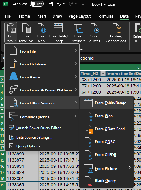 Get Data > From Other Sources > From Table/Range
